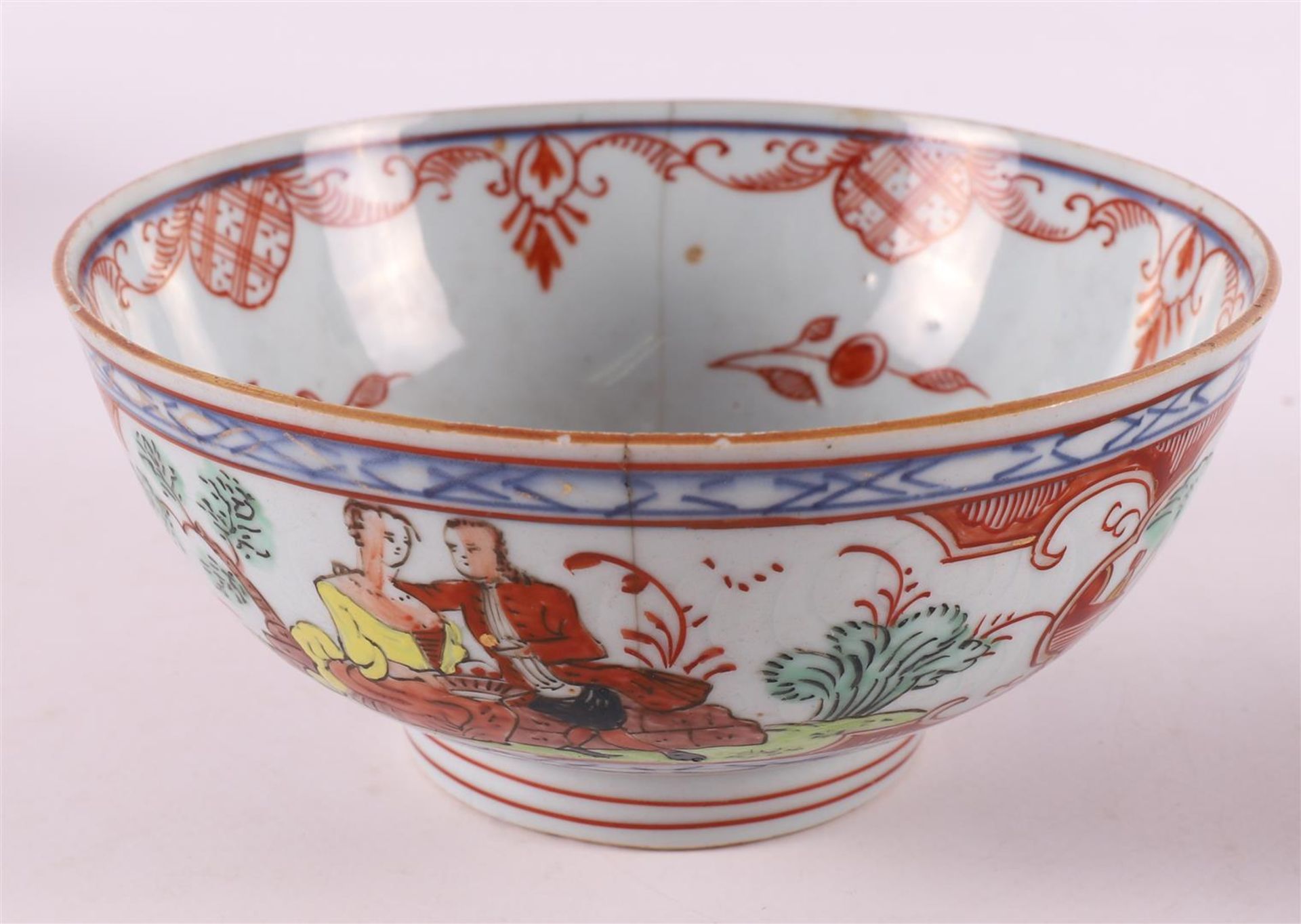 Five various porcelain Amsterdam variegated bowls, China, 18th century. - Image 9 of 17