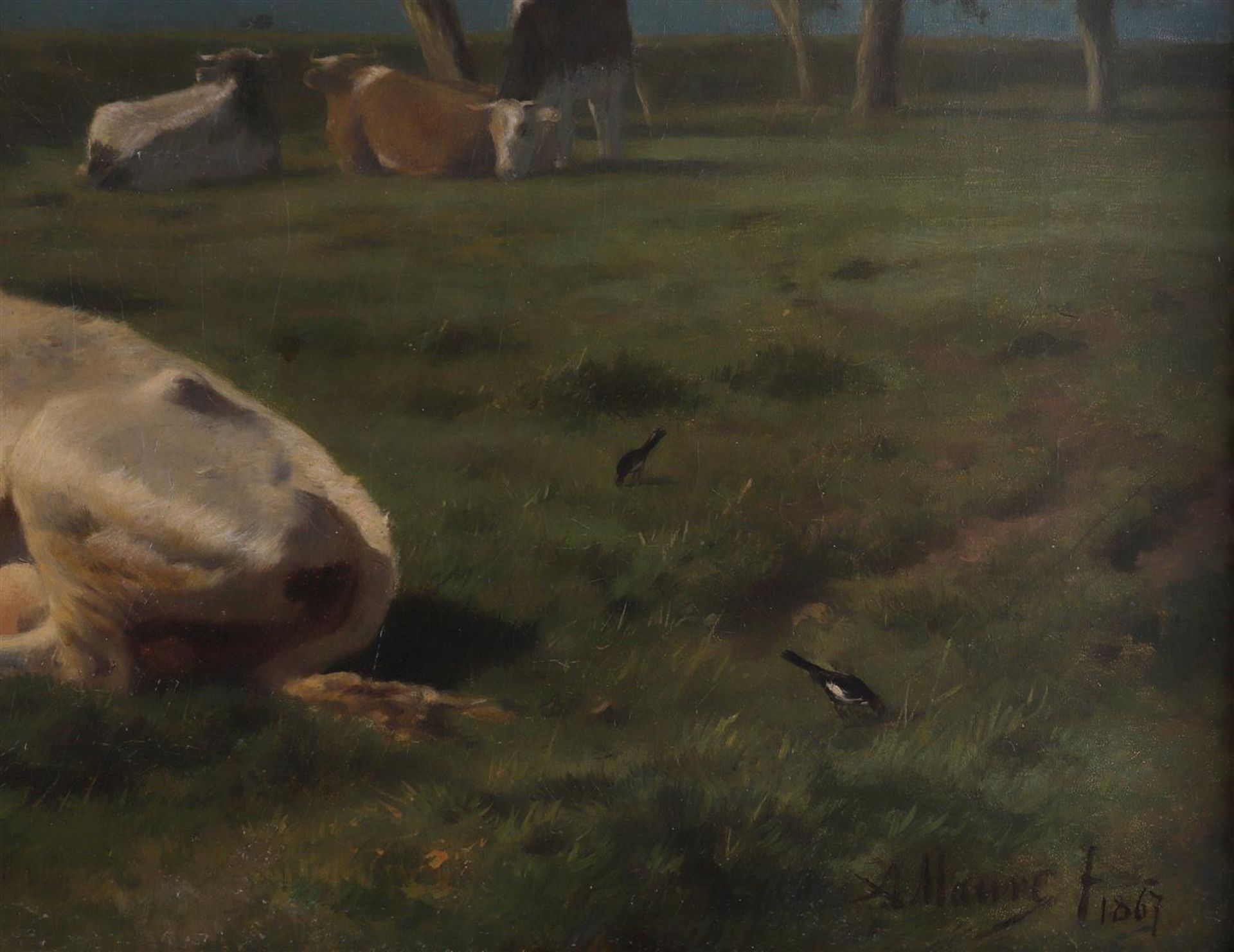 Mauve, Anthonie sr (Zaandam 1838-1888) 'Cows and a milkmaid in a landscape'. - Image 12 of 18