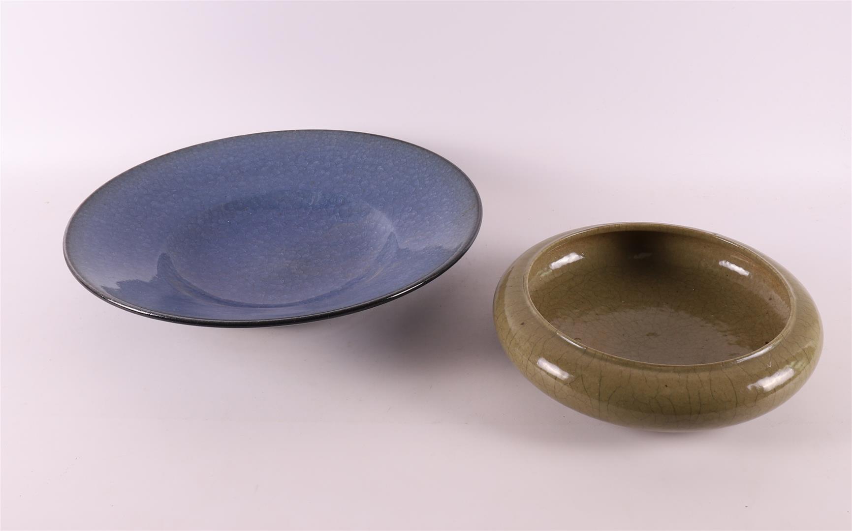 A blue glazed stoneware dish, Johan Broekema (1943-2010).