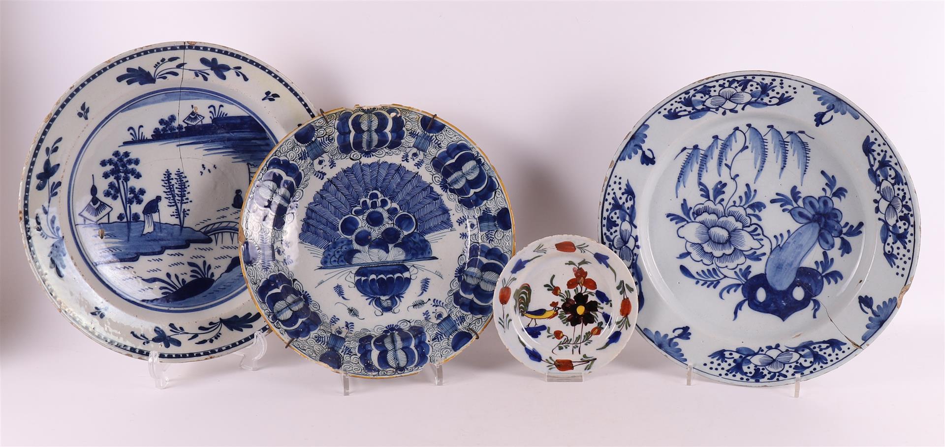 A series of seven various Delft earthenware dishes, 18th century.