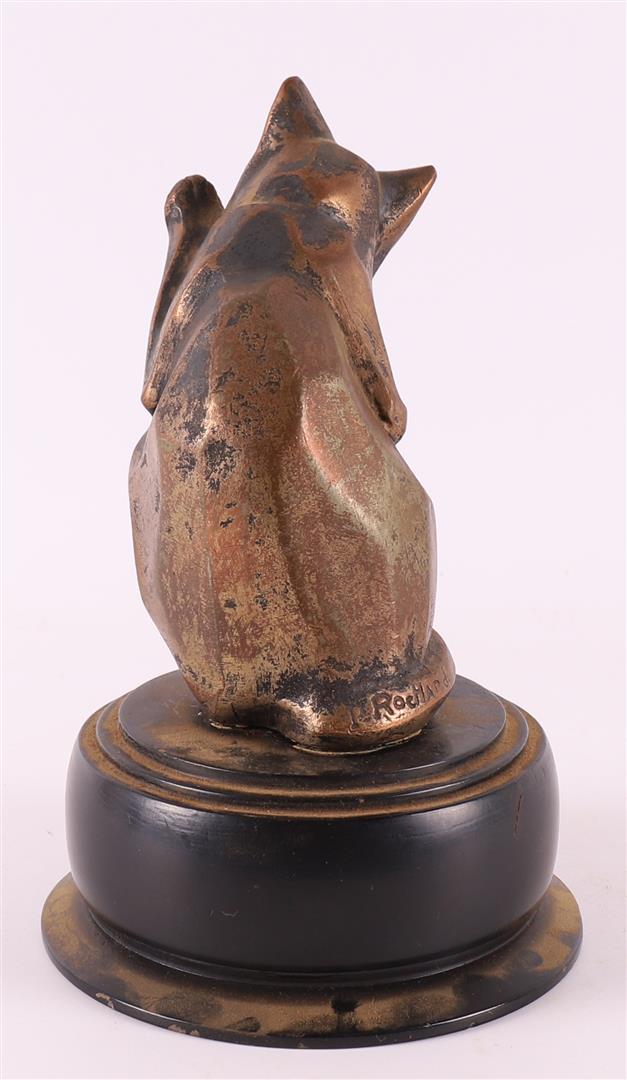 Bronze sitting cat on wooden base, signed 'I. Rochard - made in France - Bild 3 aus 6