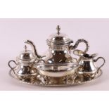 A 3rd grade 800/1000 silver tea service on a silver platter, 20th century