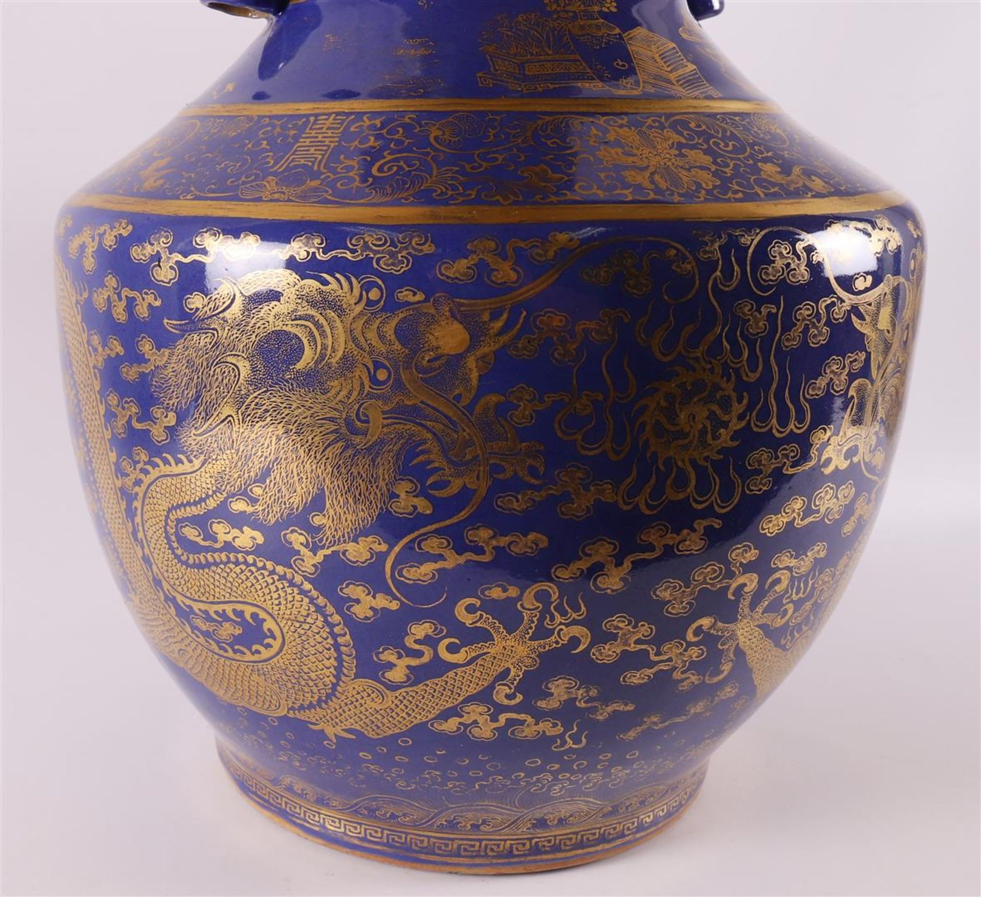 A royal blue porcelain vase with bamboo roll for ears, China, Qianlong - Image 4 of 24