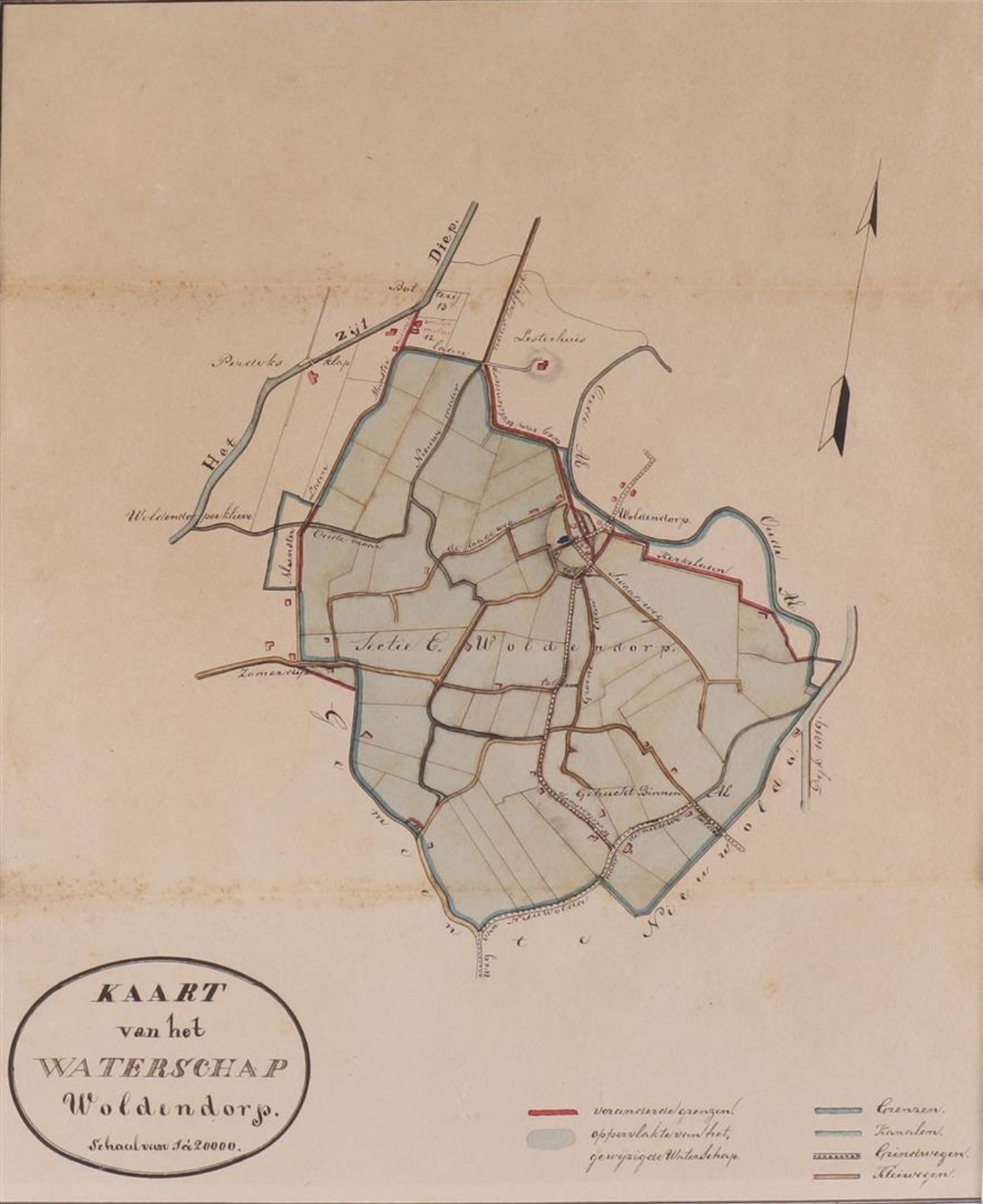 Topography, Groningen. 'Map of the Woldendorp water board', dated 1819 - Image 2 of 2