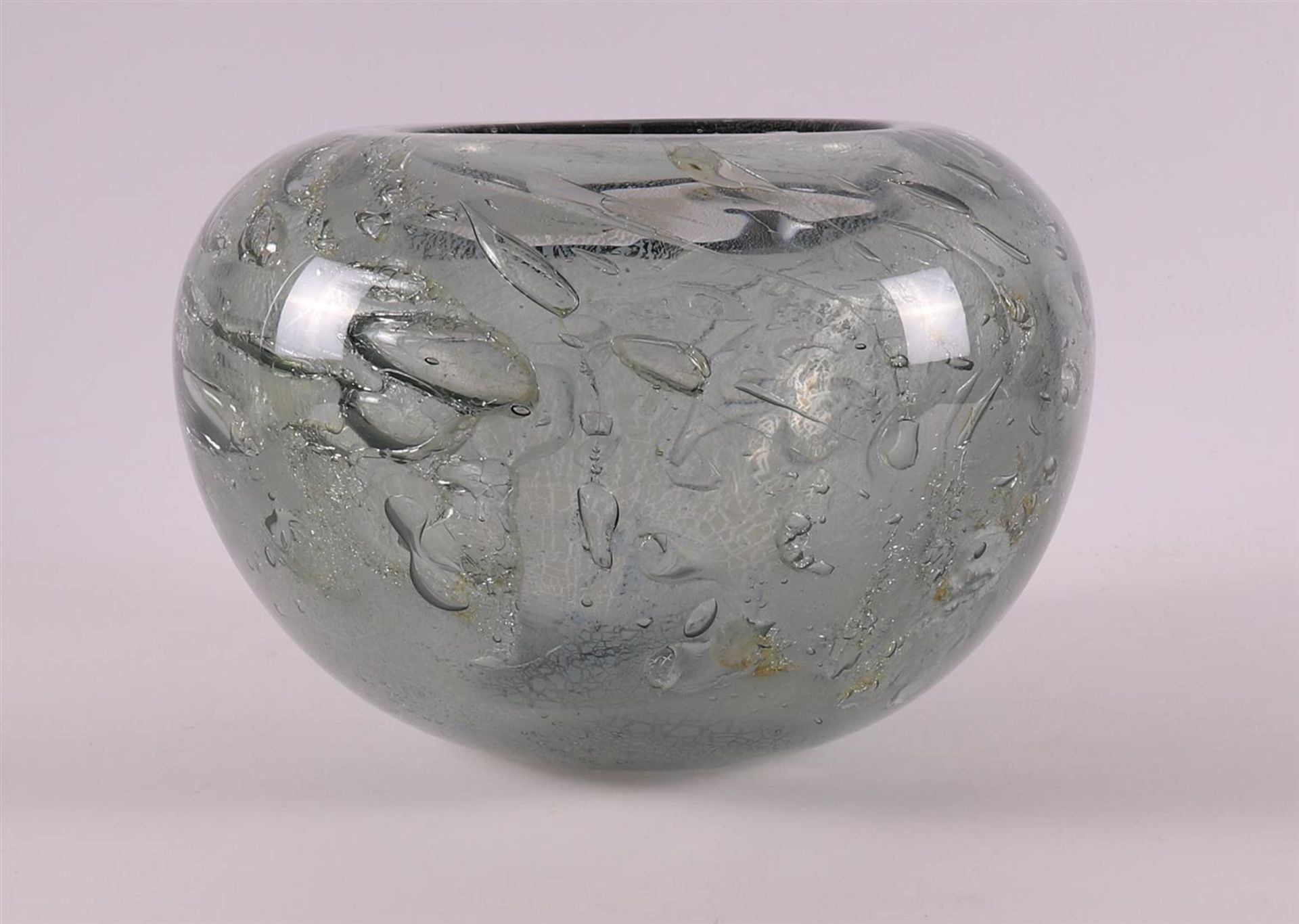 A thick-walled clear glass unica vase with enclosed air bubbles, A.D. Copier. - Image 2 of 4