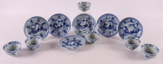 A set of six blue/white porcelain cups and saucers, China, Kangxi.