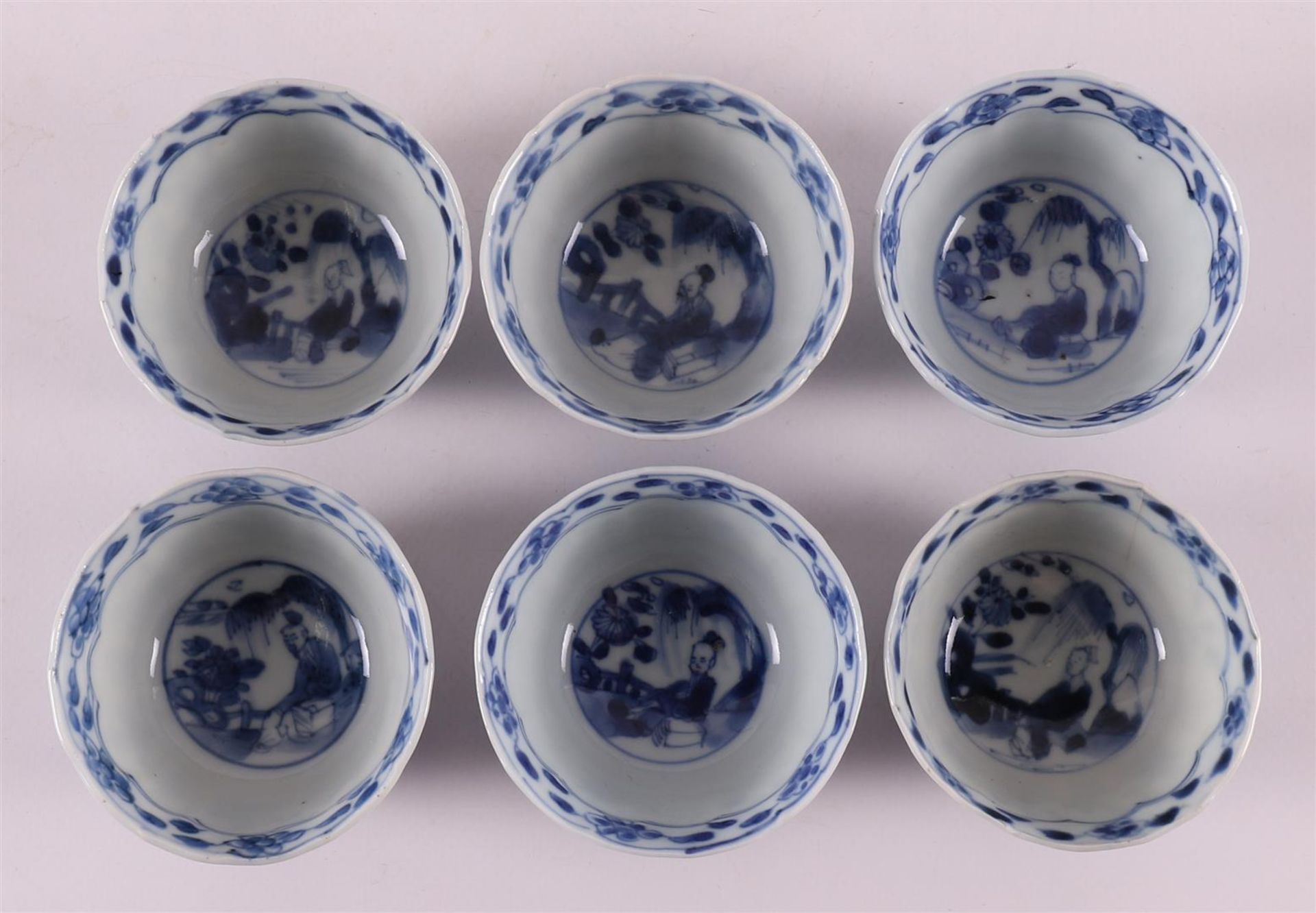 A set of six blue/white porcelain cups and saucers, China, Kangxi. - Image 11 of 13