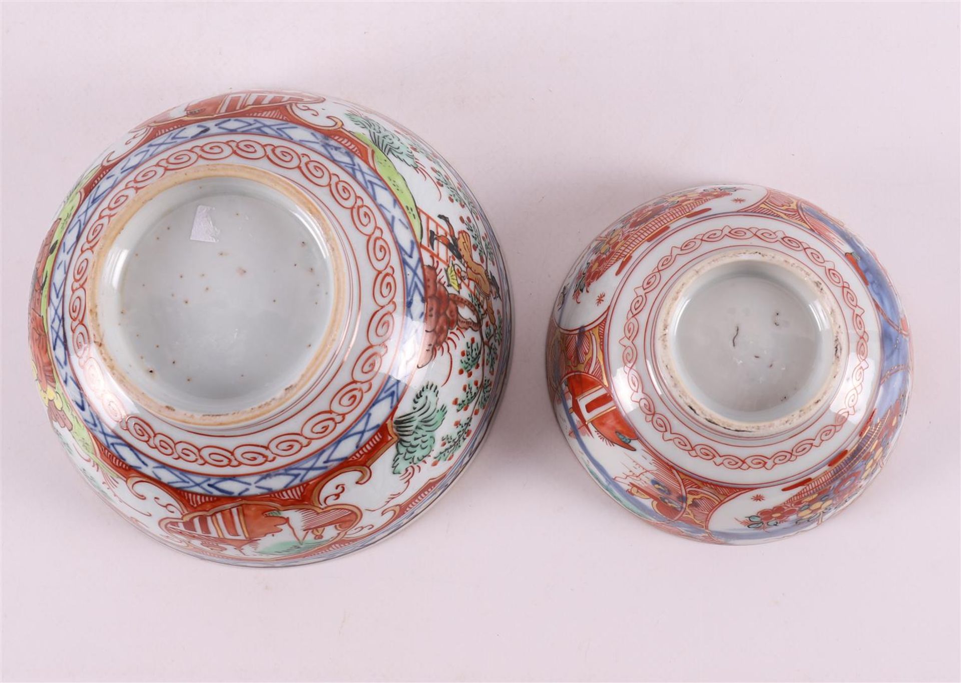 Five various porcelain Amsterdam variegated bowls, China, 18th century. - Image 8 of 17