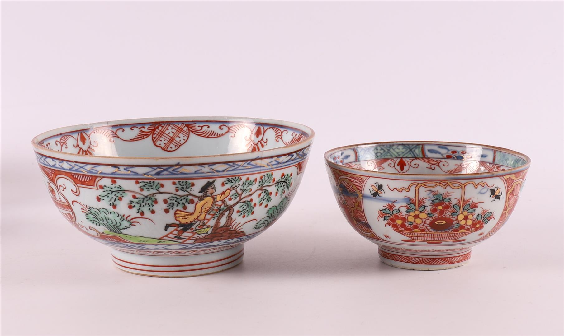 Five various porcelain Amsterdam variegated bowls, China, 18th century. - Image 5 of 17