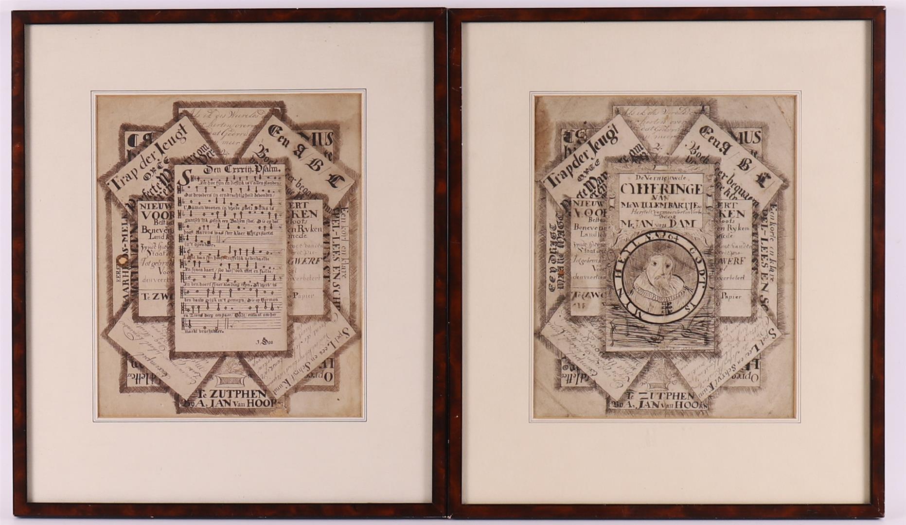 Two signed trompe l'oeuil book pages, 18th century.