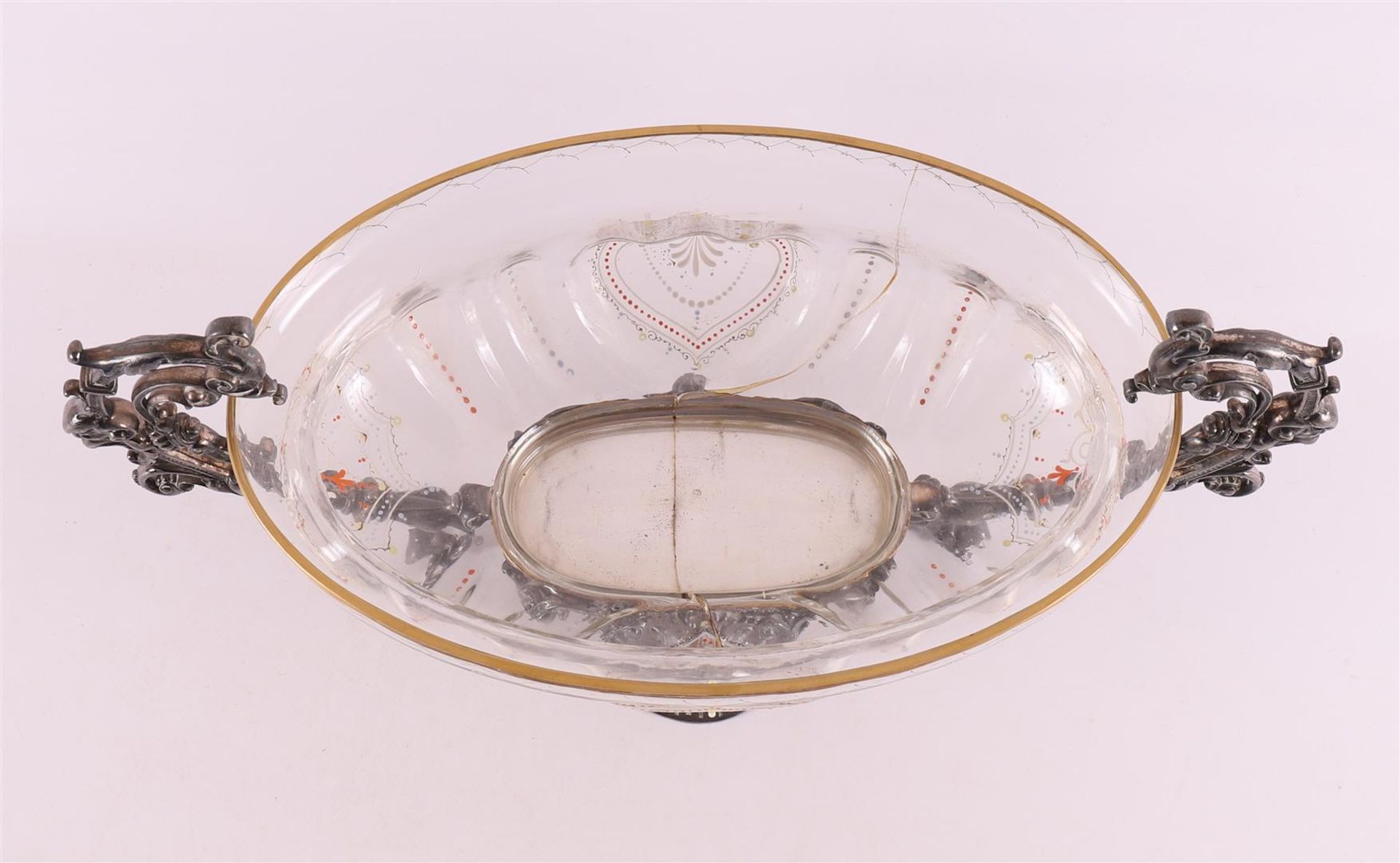 A glass fruit bowl in a pewter frame, 19th century. - Image 2 of 3