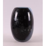 A black/blue/grey glass vase, Cees van Olst.
