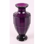 A purple glass faceted baluster-shaped vase, design: Josef Hoffmann.