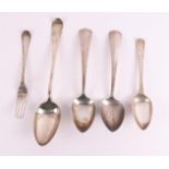 A lot of various 2nd grade 835/1000 silver spoons and a fork, early 20th century