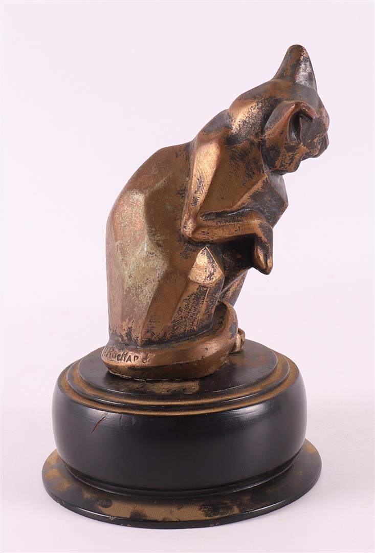 Bronze sitting cat on wooden base, signed 'I. Rochard - made in France - Bild 4 aus 6