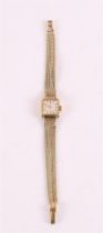 A women's wristwatch in 14 krt 585/1000 gold case and ditto gold strap.