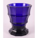 A blue glass faceted baluster-shaped vase, design: Josef Hoffmann