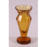 An amber clear glass faceted Art Deco vase, Austria, Moser, ca 1930