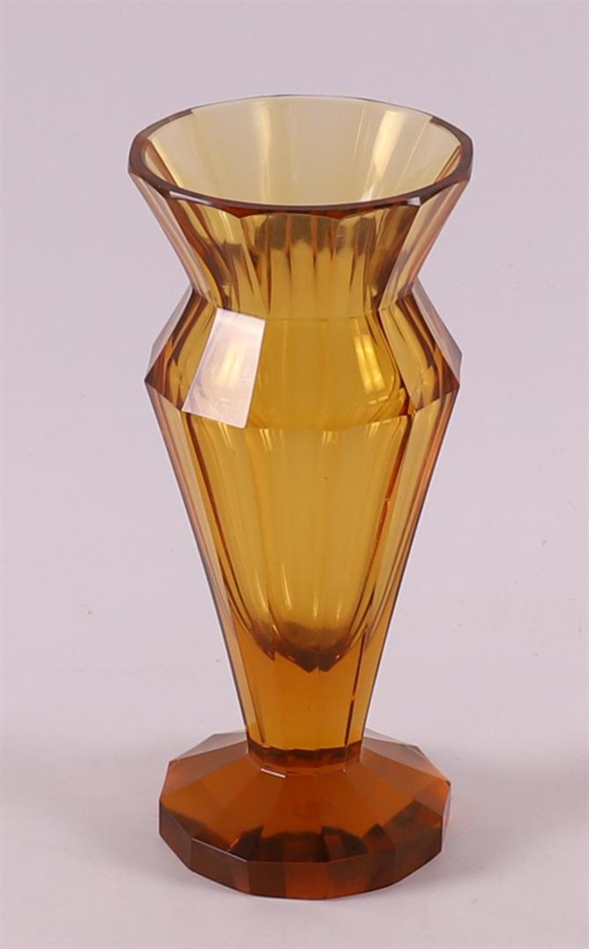 An amber clear glass faceted Art Deco vase, Austria, Moser, ca 1930