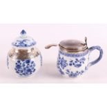 A blue and white porcelain lidded jar with silver mounts, China, Qianlong