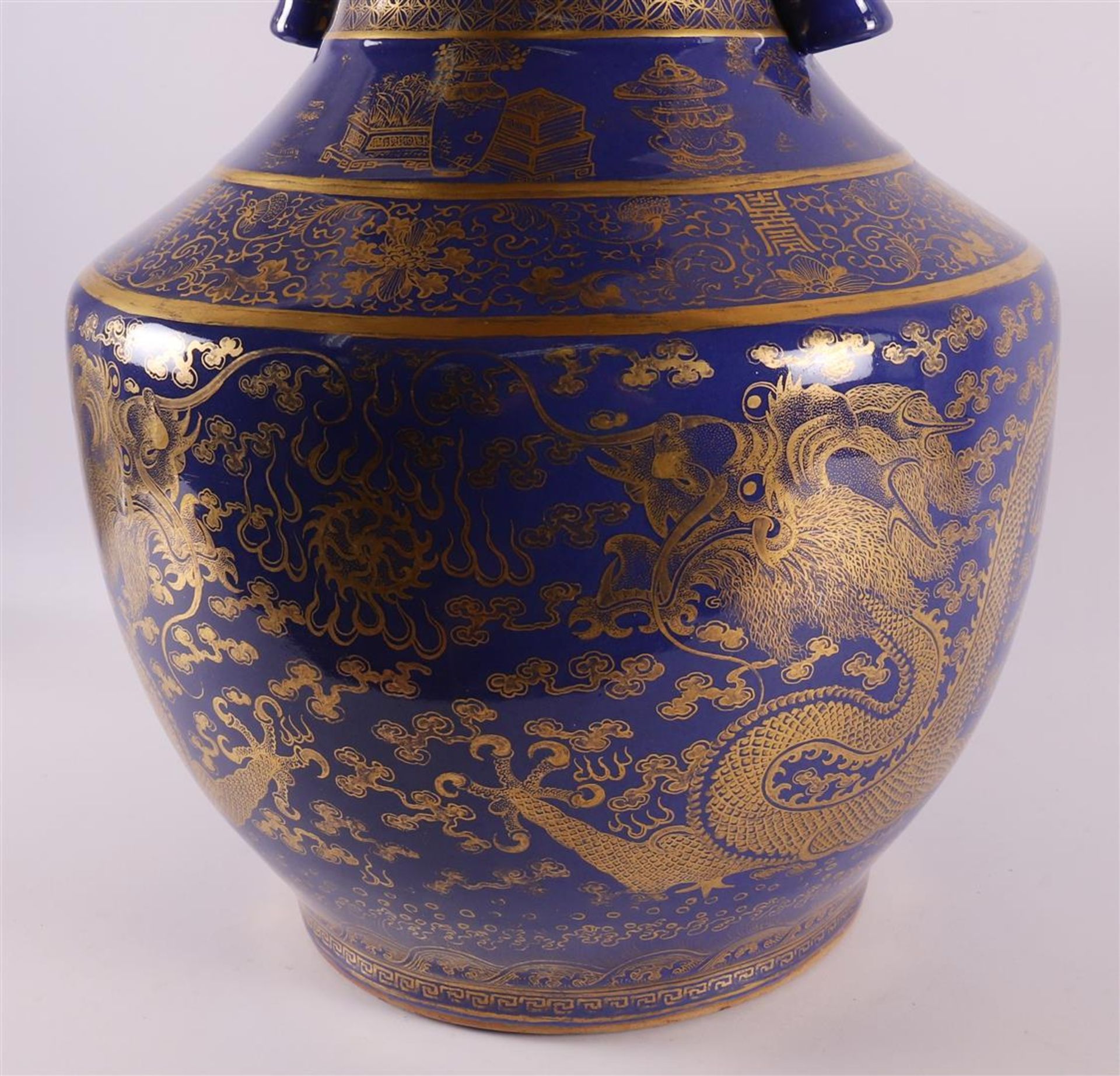 A royal blue porcelain vase with bamboo roll for ears, China, Qianlong - Image 5 of 24