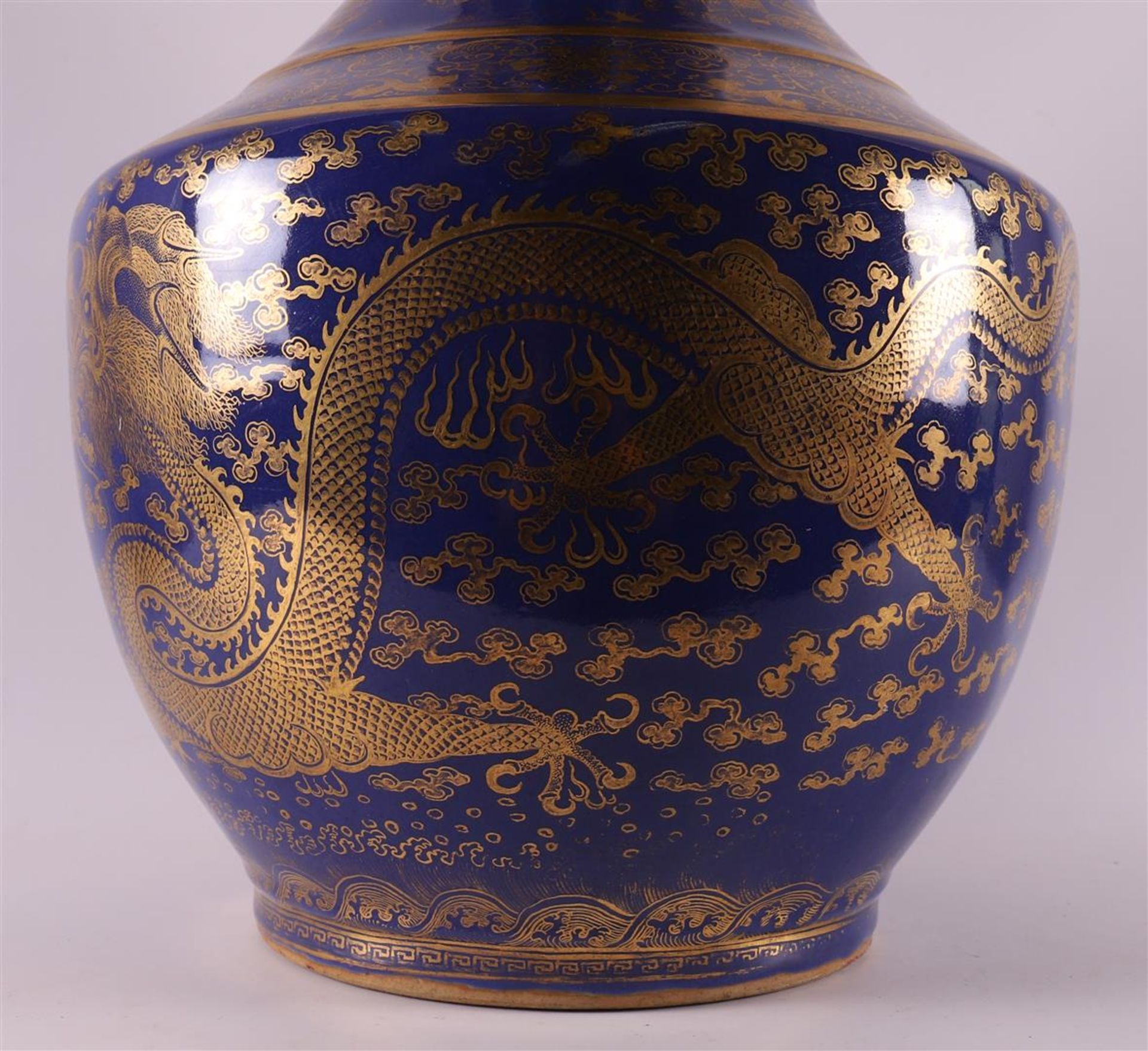 A royal blue porcelain vase with bamboo roll for ears, China, Qianlong - Image 19 of 24