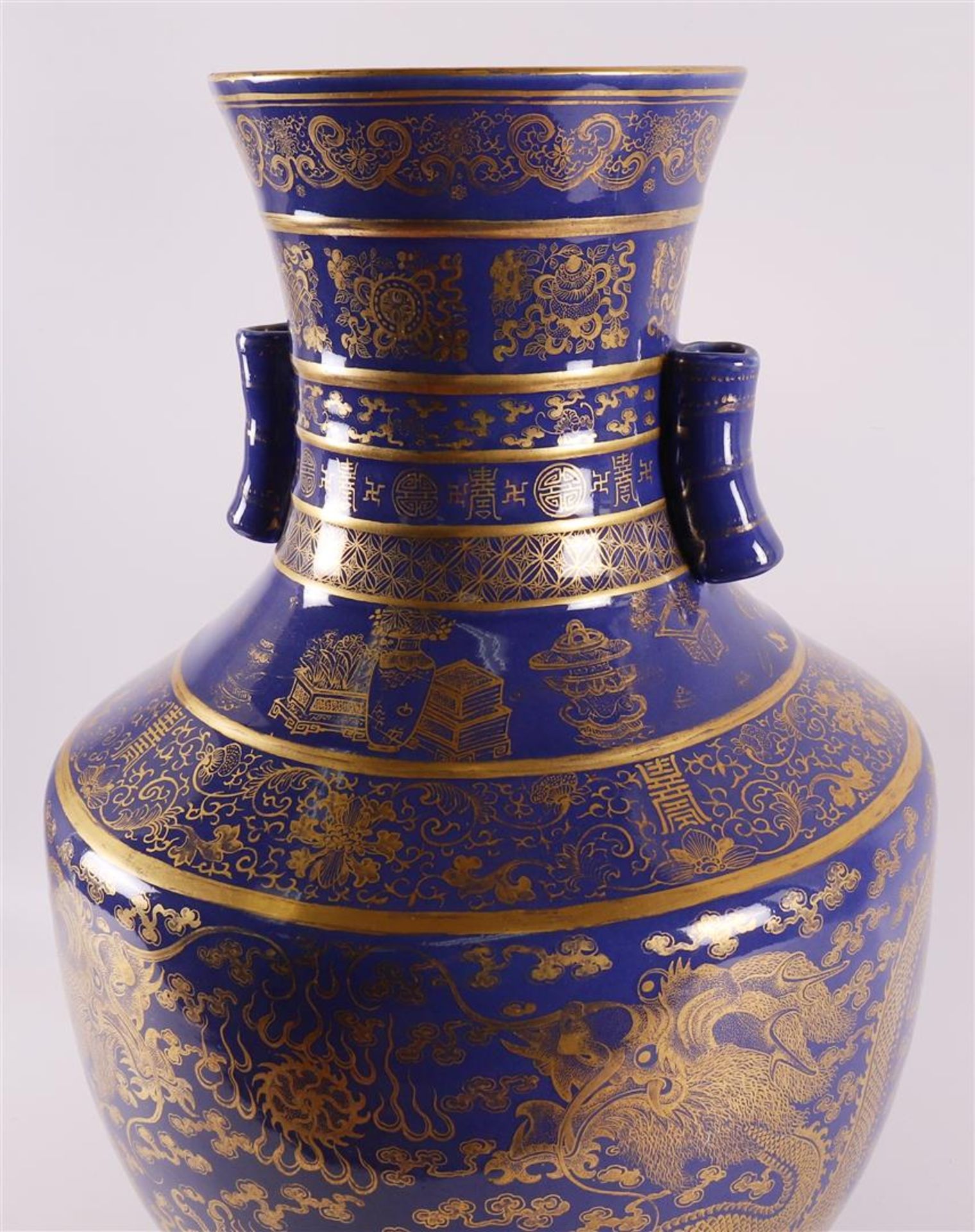 A royal blue porcelain vase with bamboo roll for ears, China, Qianlong - Image 3 of 24