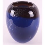 A blue/black glass unica vase, design & execution Cees van Olst, Diever.