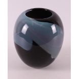 A black/blue/grey glass vase, design & execution Cees van Olst.
