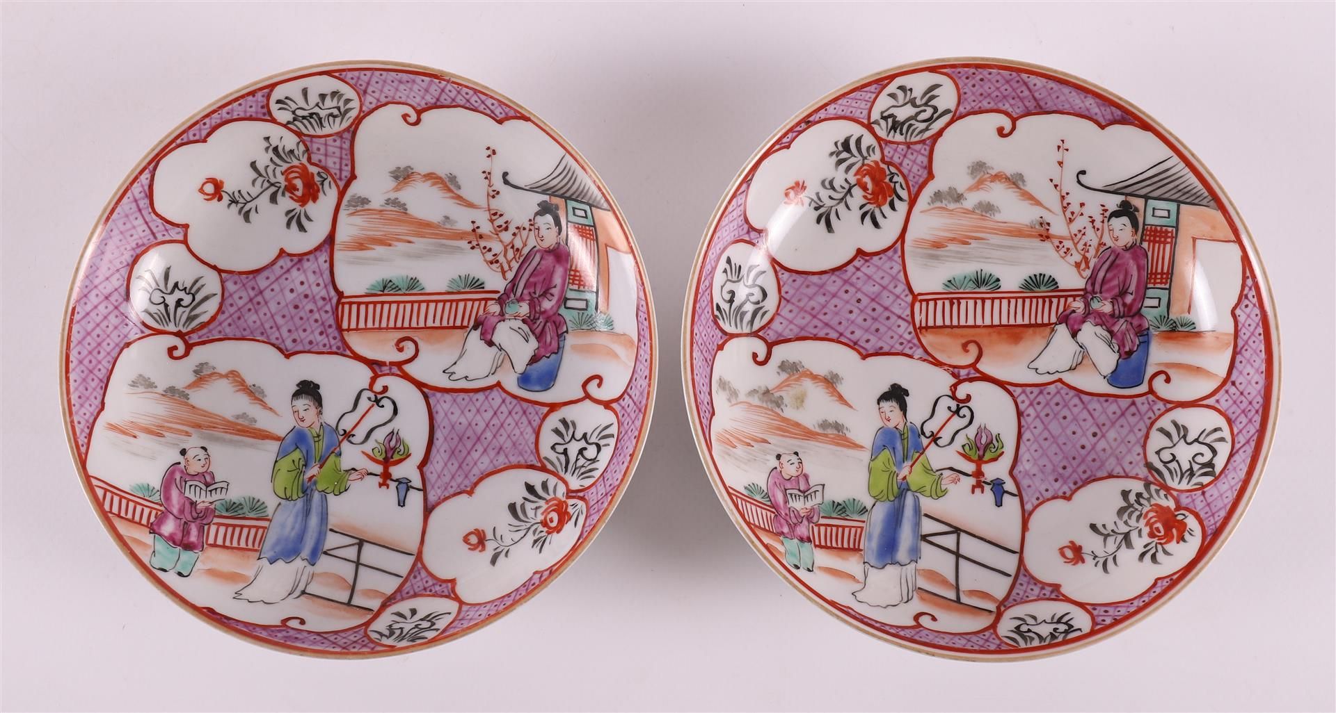 Two porcelain famille rose mandarin cups and saucers, 19th century. - Image 3 of 10