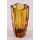 An amber clear glass hexagonal Art Deco vase, Moser, na. 1946