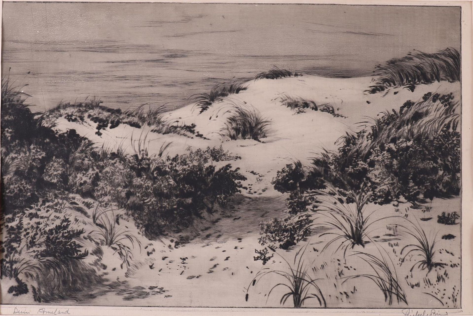 Prins, Riekele (1905 -1954 ) 'Landscape with a farmer making hay' - Image 6 of 6