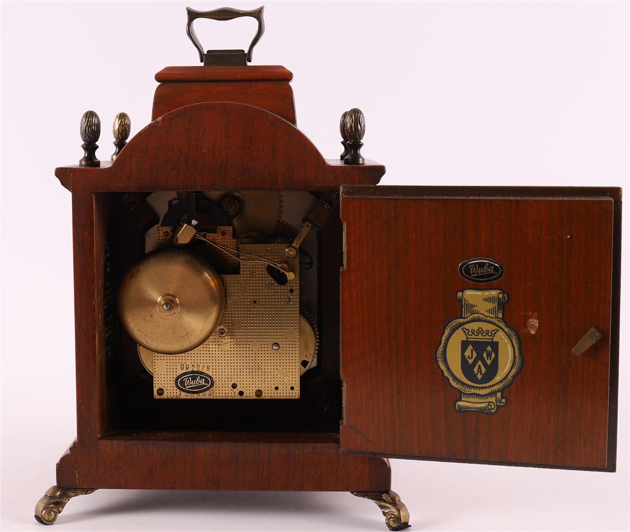 A table clock in a walnut case, Warninck, 20th century. - Image 3 of 5