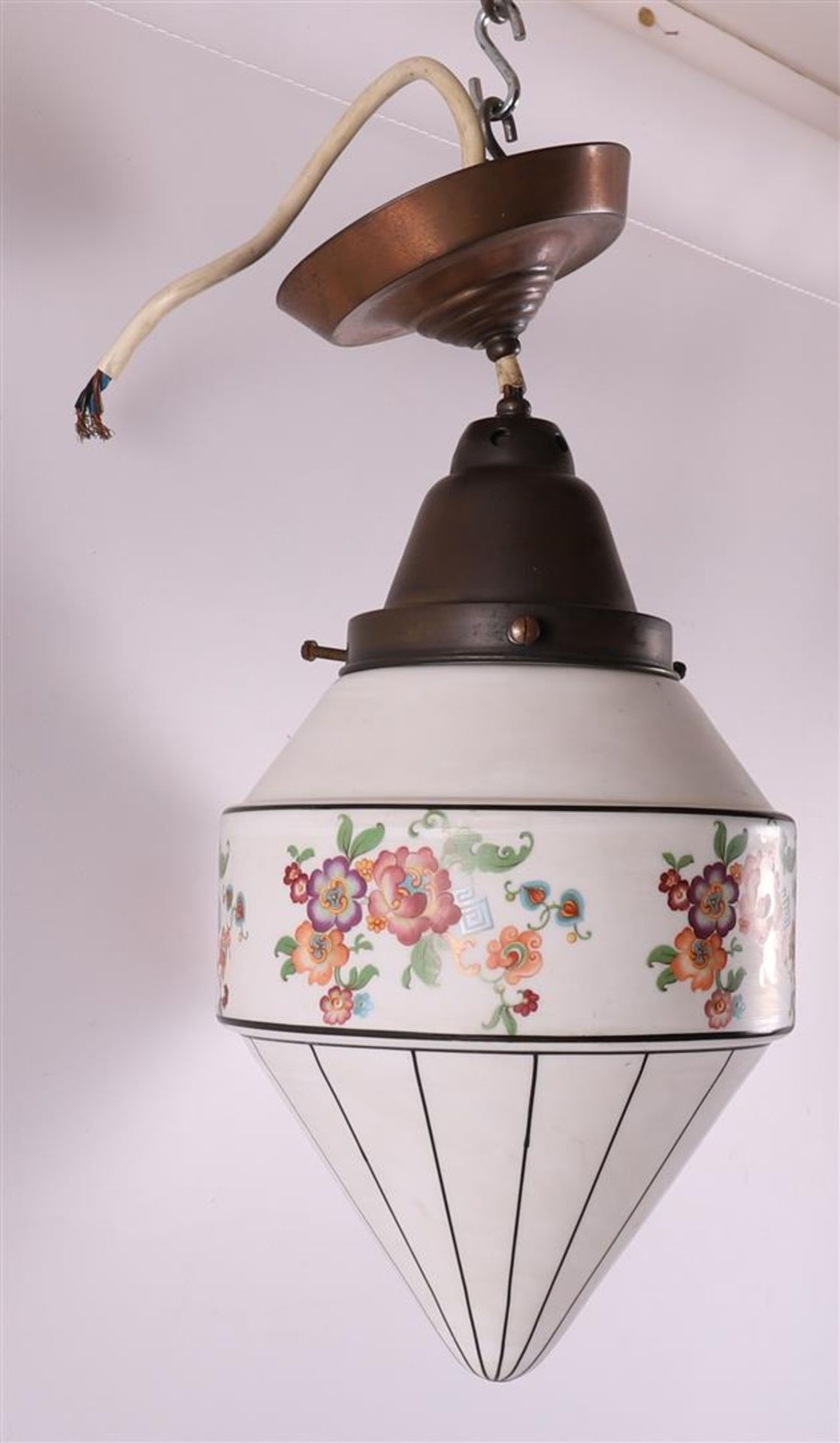 A white opaline glass Jugendstil hall lamp with floral decor, ca. 1930. - Image 3 of 4