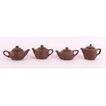 Four various stoneware Yixing miniature teapots, China, 20th century.