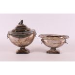 A silver boat-shaped tobacco lidded pot and pipe brazier, including year letter