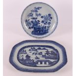 A blue and white porcelain assiette and dish, China, Qianlong 18th century.