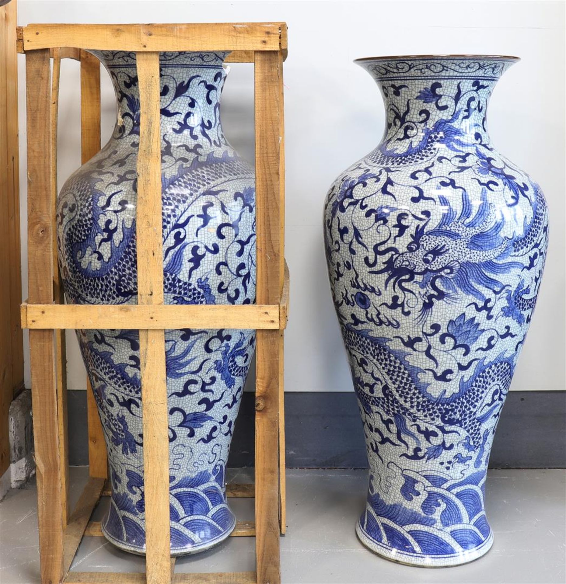 A pair of blue and white porcelain baluster vases, China, 21st century.