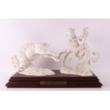 A biscuit porcelain sculpture group 'The plains hunter' Germany, Goebel