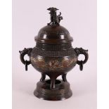 A brown patinated bronze cloissone incense pot, China 19th century.