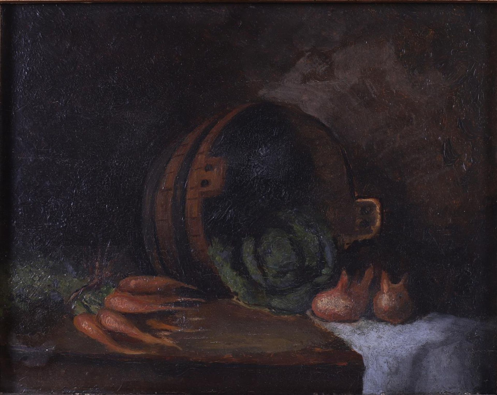 Dutch school 1st half 20th century 'Still life of vegetables and wooden tub', - Image 2 of 3