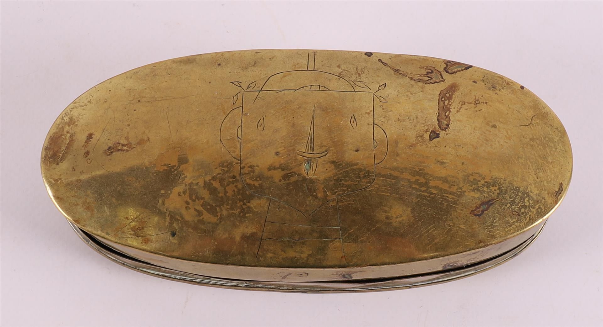 Two various brass tobacco boxes including text. - Image 2 of 7