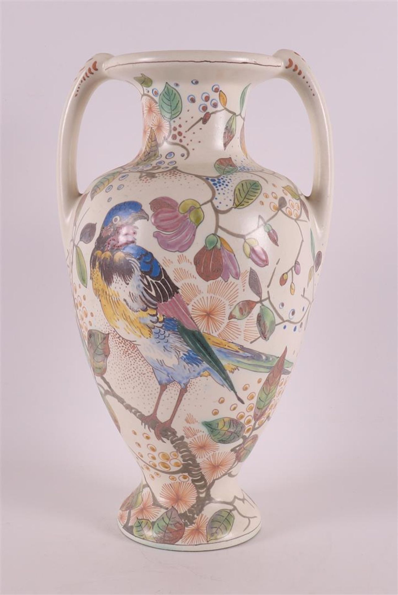 A pottery baluster-shaped vase with handles, ca. 1915. - Image 2 of 7