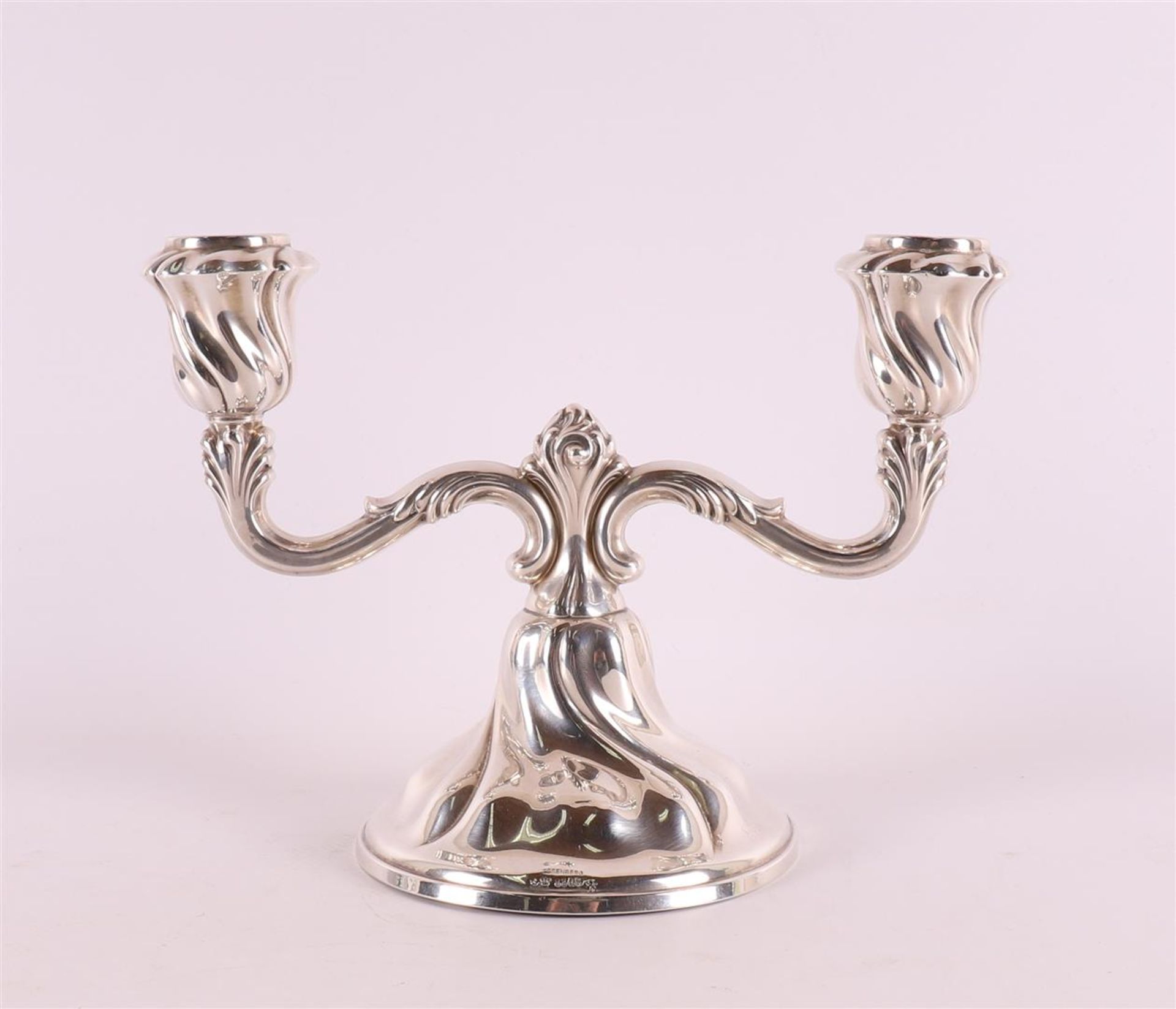 A set of 2nd grade 835/1000 silver two-light candlesticks. - Image 2 of 6