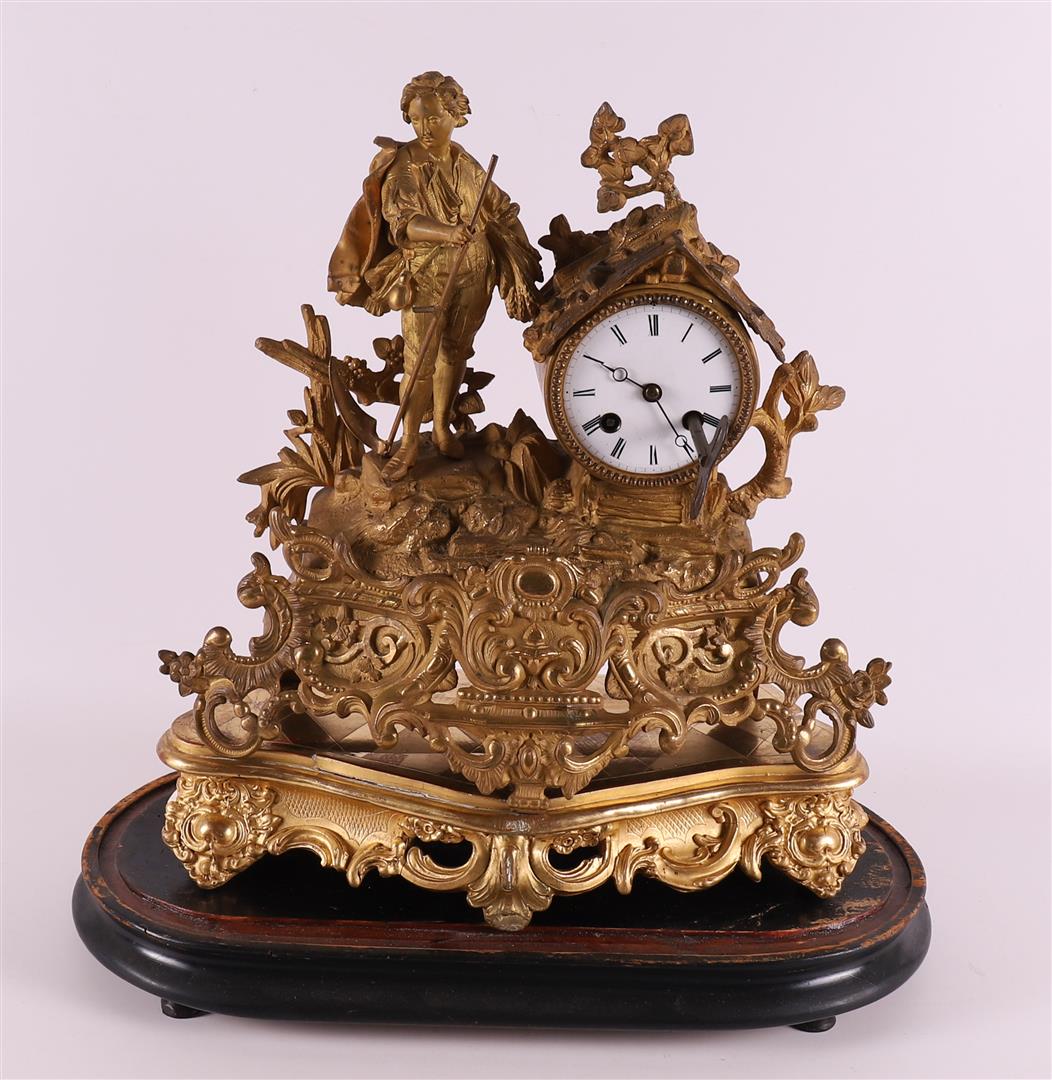 A gilded white metal mantel clock under glass dome France 19th century. - Image 2 of 5