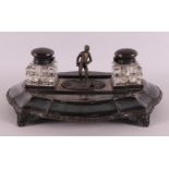 A silver-plated inkwell with an application of a footballer with a ball, 20th ce