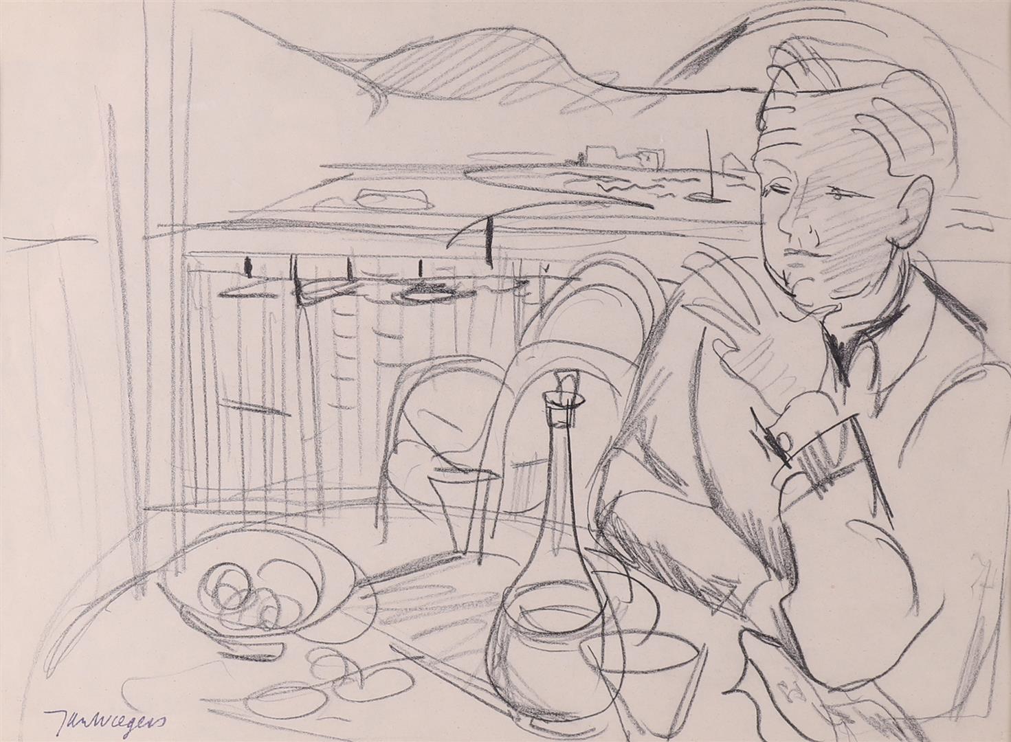 Wiegers, Jan (Oldenhove 1893 A'dam-1959) 'Portrait of a man at a patio table', - Image 2 of 3