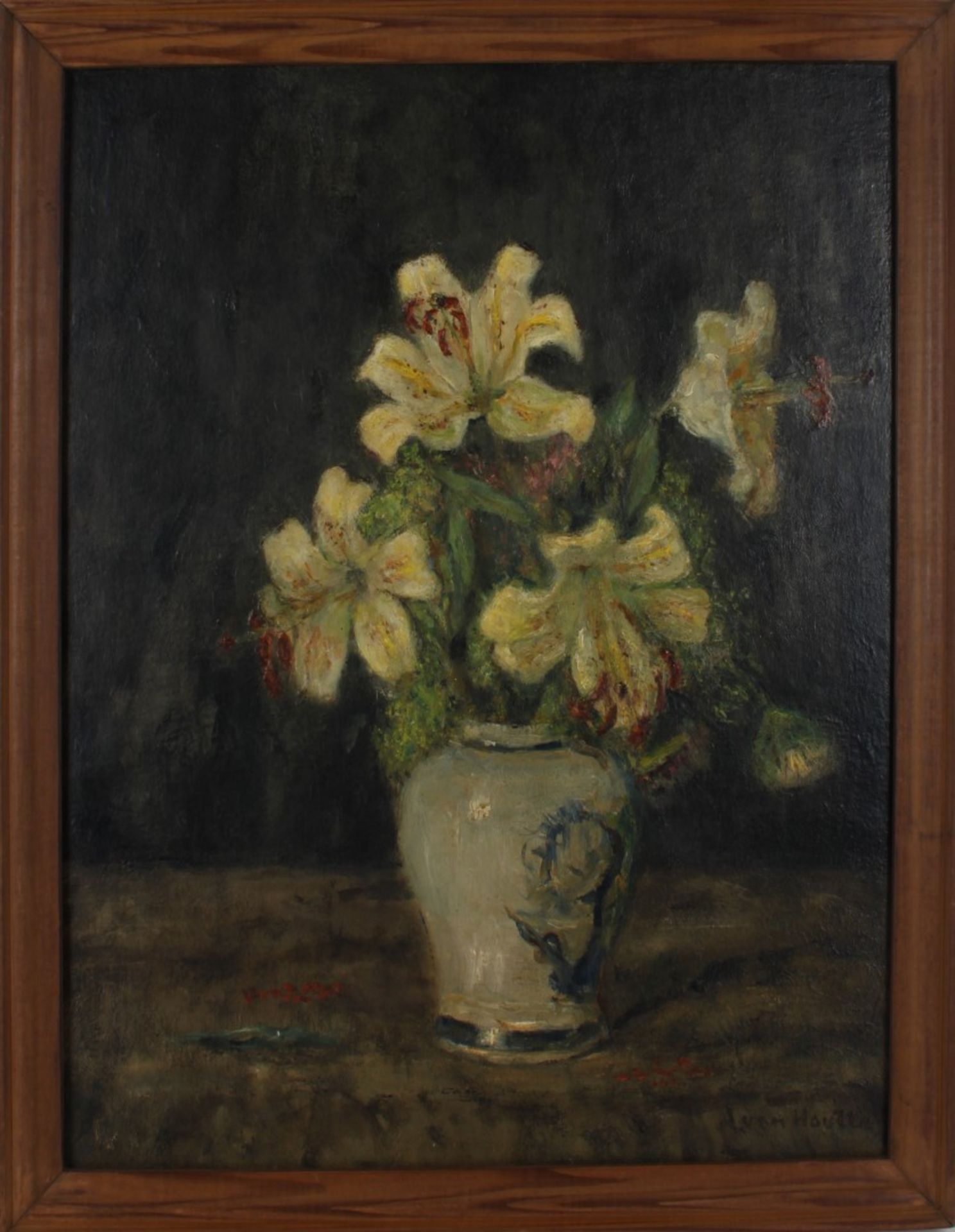 Houten, by Alida (Groningen 1868-1960) “Lilies on stoneware vase”.