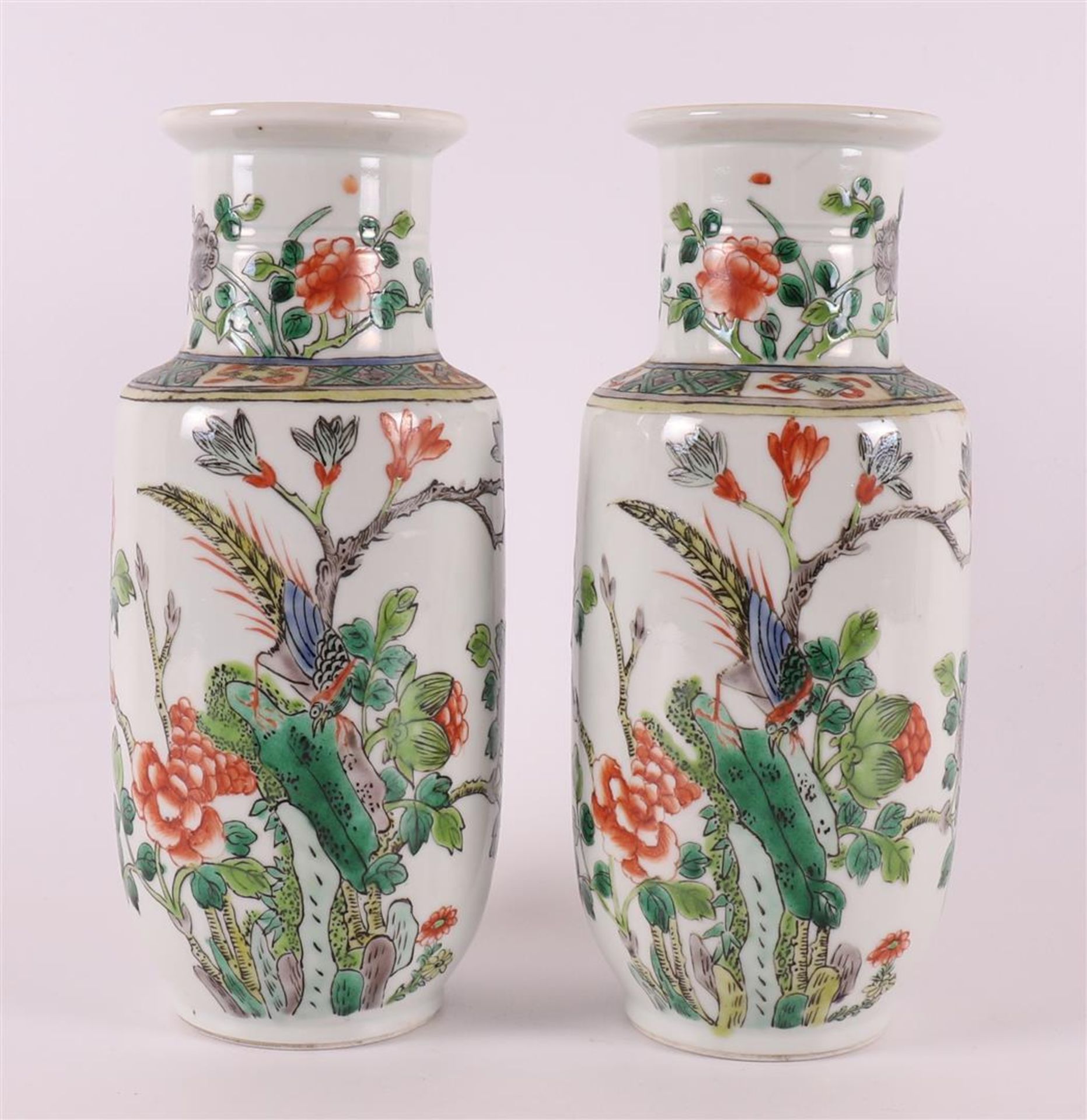 A pair of porcelain famille verte trolley vases, China, 20th century.