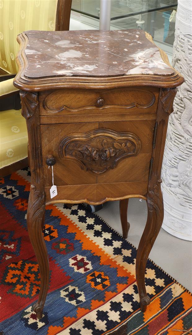 A mahogany bedside table with red marble top, France 19th century